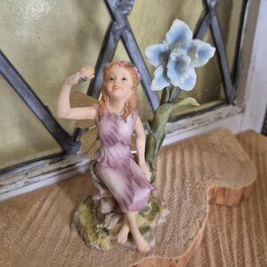 Romantic Fairies Figurine - Vintage 2001 - Fairy Girl with Blue Flower Trinket
